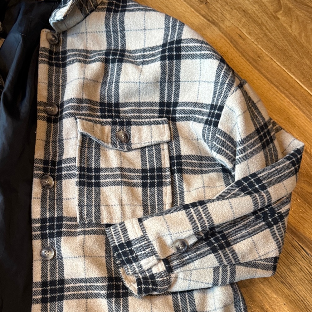 Windsor Men's Checkered Shirt Jacket - Black and Cream - Picture 3 of 4